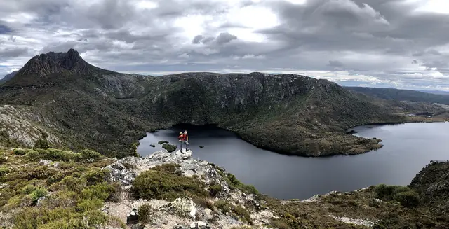 Overlooking Dove Lake from the slopes above