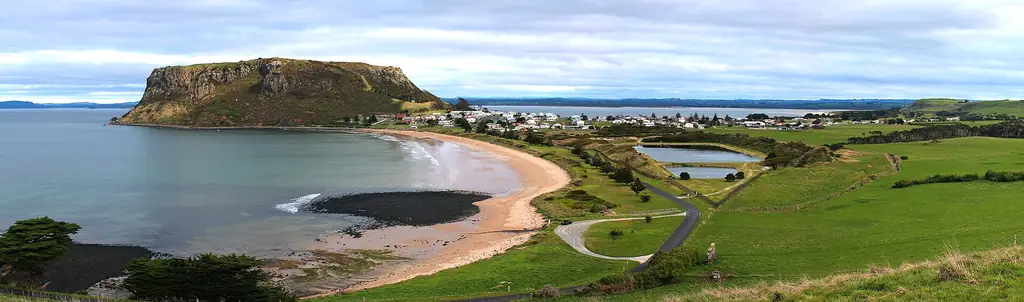 Panorama of Stanley township and The Nut on Tasmania’s north-west coast
