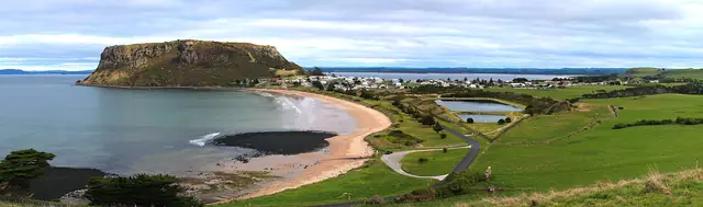 Panorama of Stanley township and The Nut on Tasmania’s north-west coast