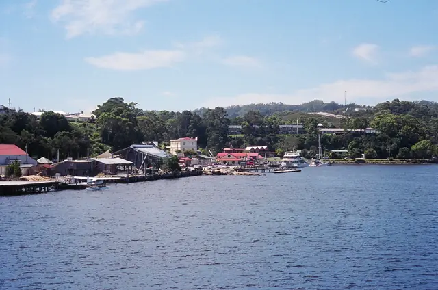 Strahan seen from the water on Macquarie Harbour